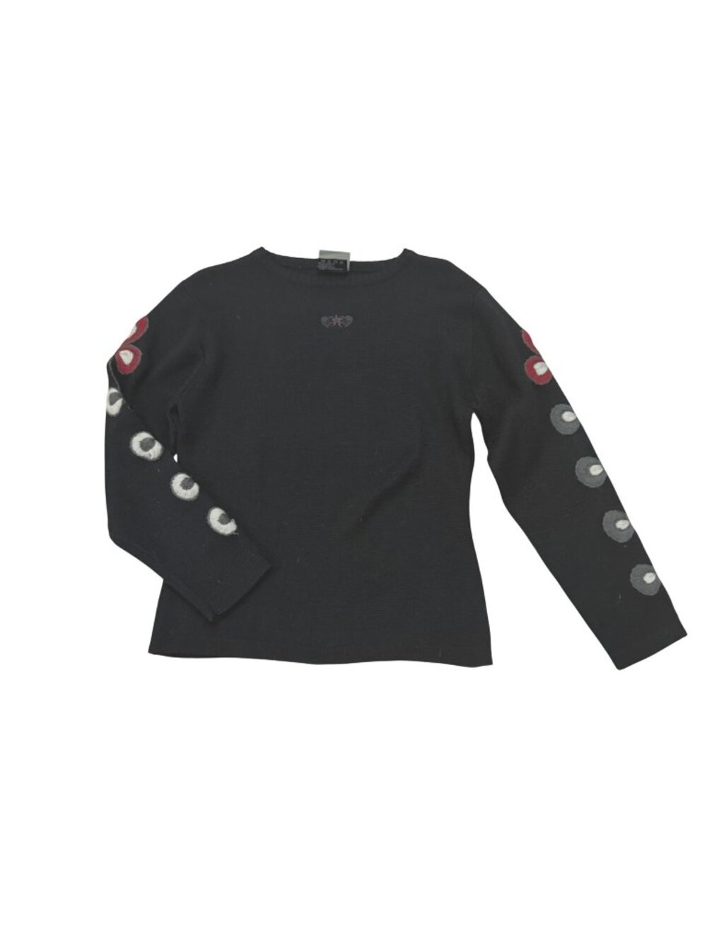 Cold As Ice Black Knit Sweater With Embroidered Detail Sleeves VTG